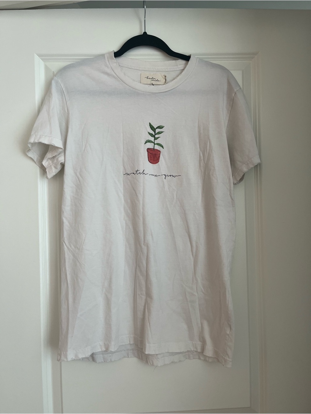 White Short Sleeve Tee with Potted Plant Graphic